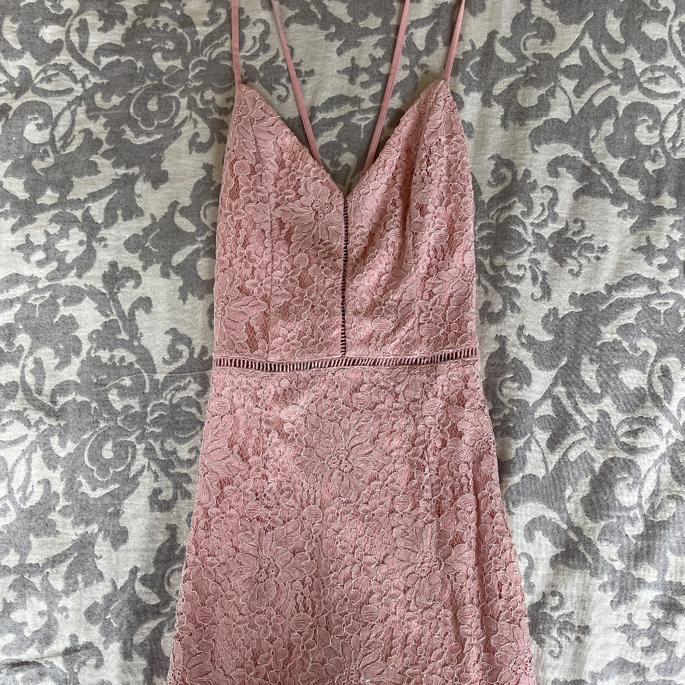 Pink Floral Embroidered Lace Dress